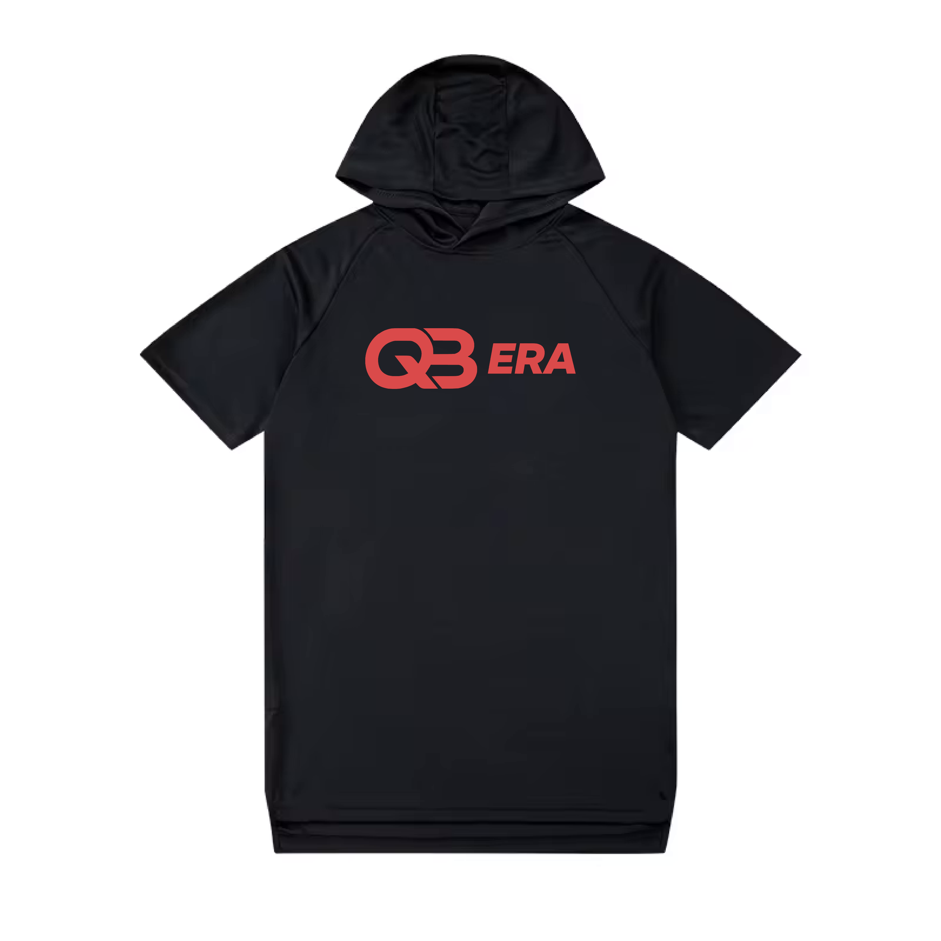 QB Era Short Sleeve Hoodie Black Red Logo
